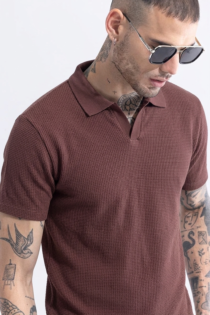 Sleek Striped Wine Polo Tshirt