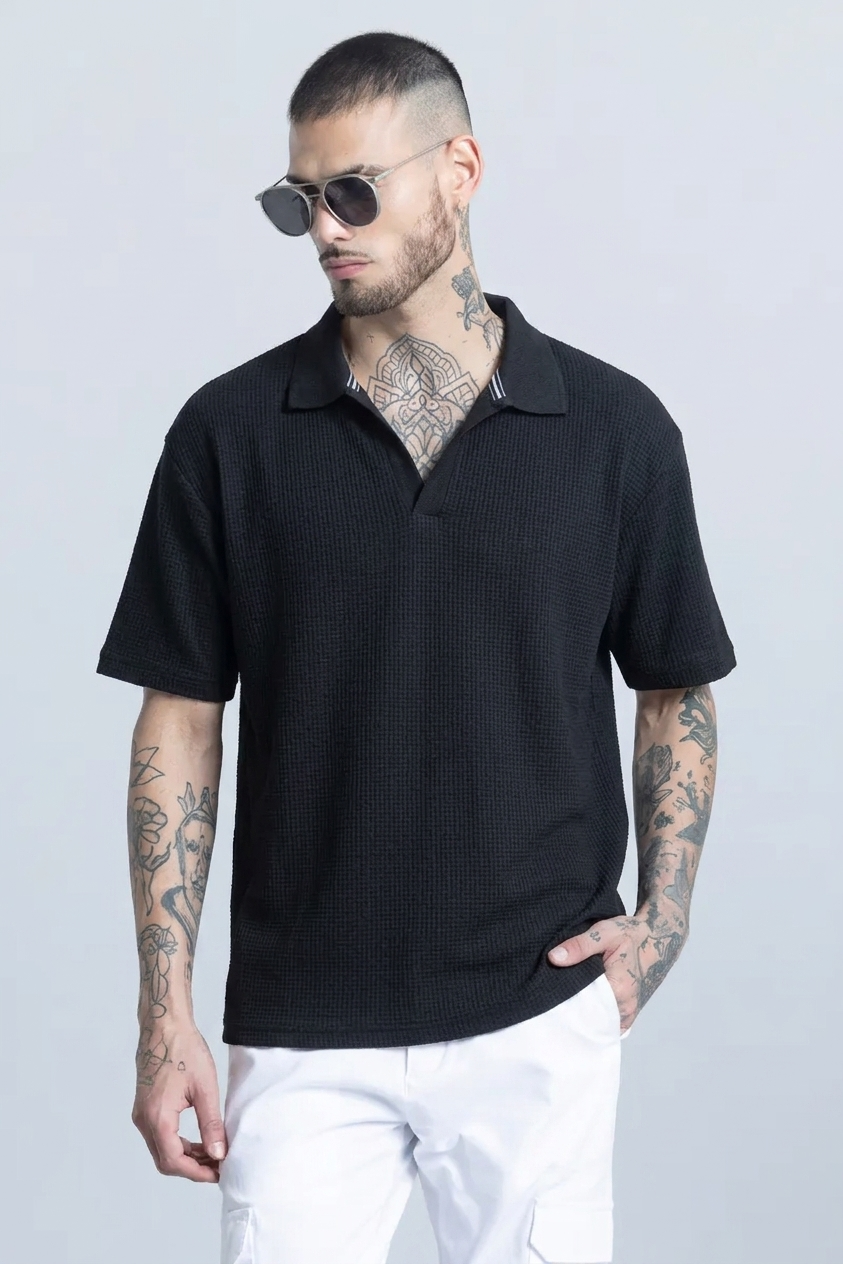 Sleek Striped Black Polo Tshirt