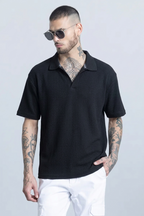 Sleek Striped Black Polo Tshirt