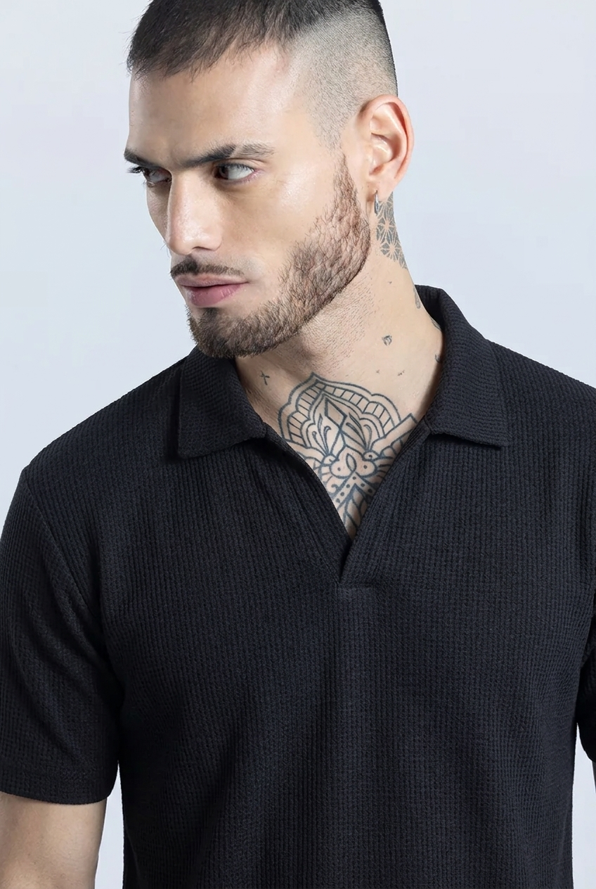 Sleek Striped Black Polo Tshirt