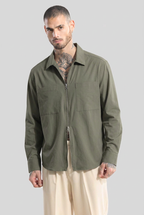 RICH OLIVE DOUBLE ZIPPER SHACKETS