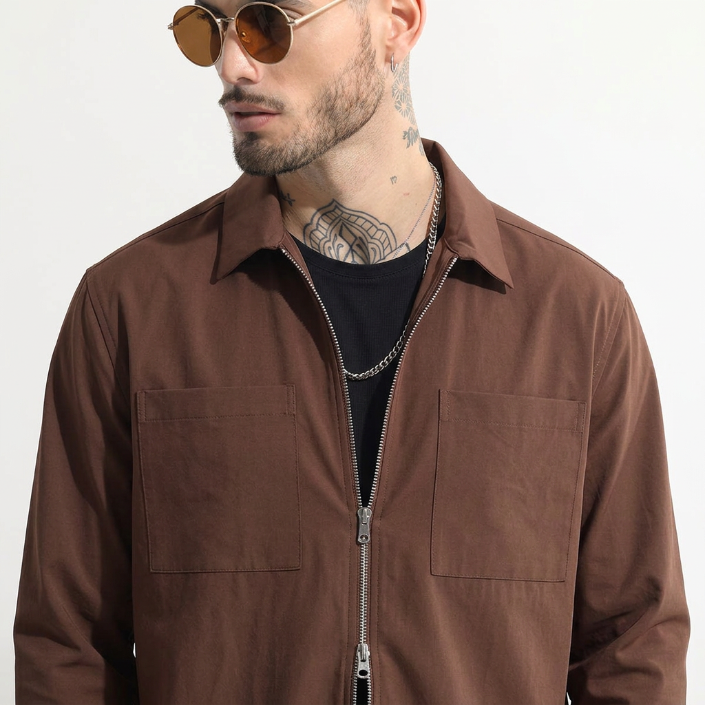 RICH BROWN DOUBLE ZIPPER SHACKETS
