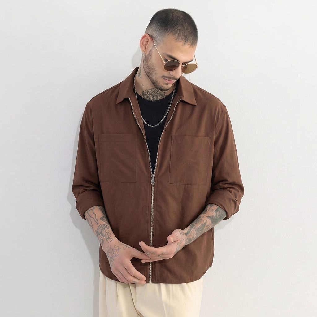 RICH BROWN DOUBLE ZIPPER SHACKETS