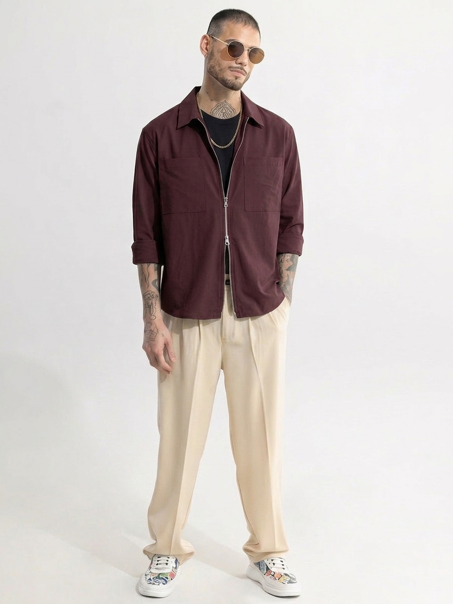 RICH WINE DOUBLE ZIPPER SHACKETS