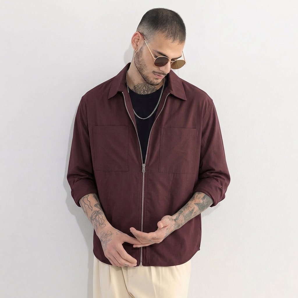 RICH WINE DOUBLE ZIPPER SHACKETS