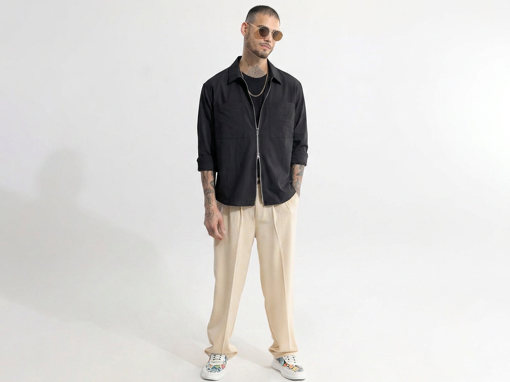 RICH BLACK DOUBLE ZIPPER SHACKETS