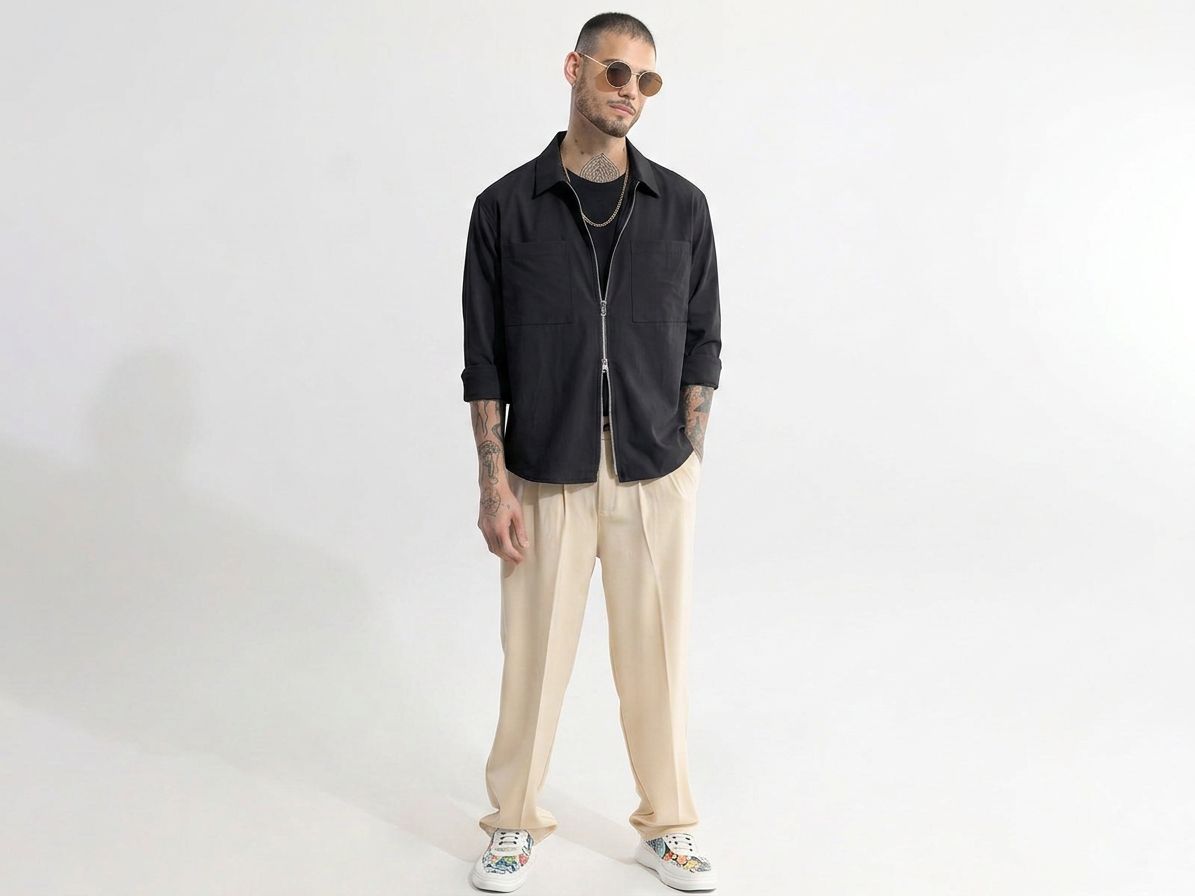 RICH BLACK DOUBLE ZIPPER SHACKETS