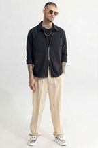 RICH BLACK DOUBLE ZIPPER SHACKETS