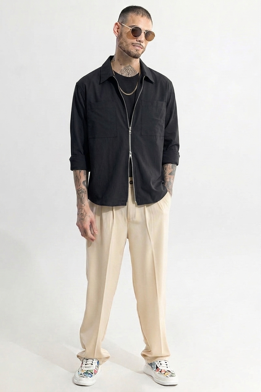 RICH BLACK DOUBLE ZIPPER SHACKETS