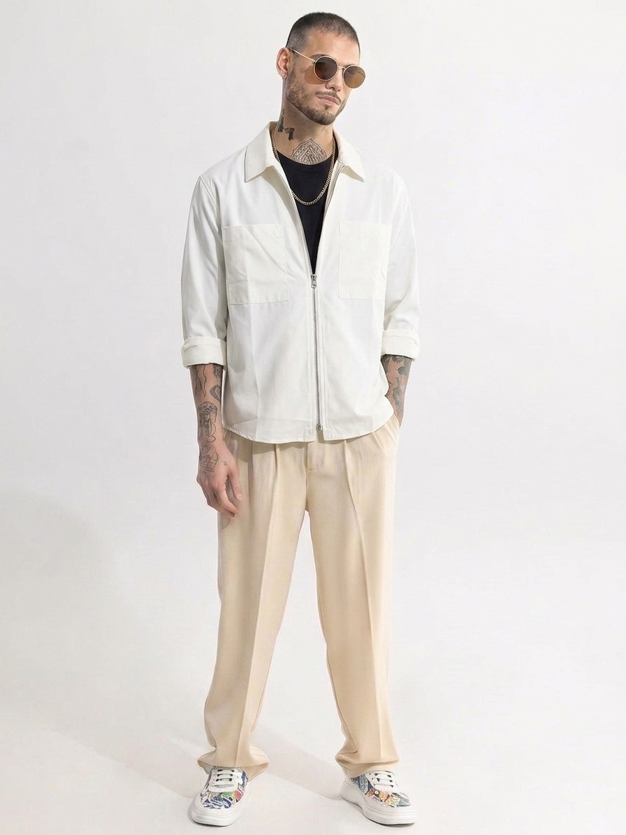 RICH WHITE DOUBLE ZIPPER SHACKETS